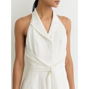 REISS Tor Halterneck Belted Midi Dress with Linen